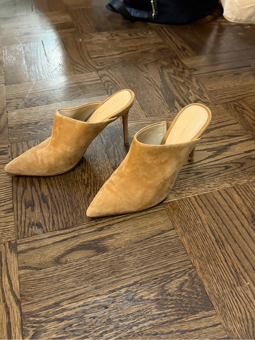 Veronica Beard Pointed Suede Mule Heels in Tan - Picture 5 of 5